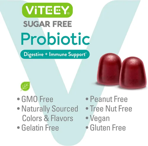 Vista 5 de Viteey - Gomitas probióticas para mujeres, hombres y adolescentes, 2 mil millones de UFC, sin azúcar Immune Booster, Digestive Support, Gut Health