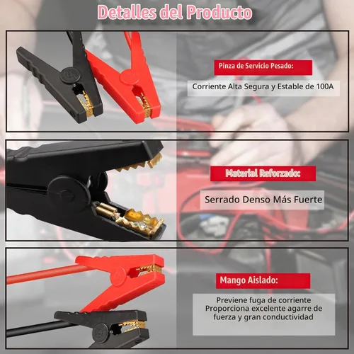 Vista 3 de Adaptador de arrancador de batería para auto para baterías Craftsman 20V V20, arrancador de batería de auto calibre 11, cables de refuerzo de auto