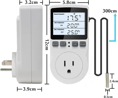 Vista 6 de KETOTEK Termostato de enchufe controlador de temperatura digital con retroiluminación LCD 120V, enchufe de control de temperatura de calefacción