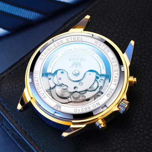 Vista 17 de OLEVS Reloj de pulsera automático con diseño de esqueleto para hombre, de lujo, con diamantes de lujo, de acero inoxidable, calendario, reloj