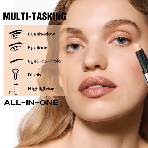 Vista 5 de FOCALLURE Sombra de ojos en barra sin arrugas, sombra de ojos cremosa, lápiz de sombra de ojos mate y brillante, a prueba de manchas, difuminador