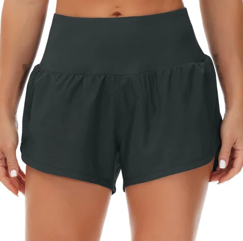 Vista 2 de THE GYM PEOPLE - Pantalones cortos deportivos de entrenamiento para mujer, con cintura alta, de secado rápido, con forro de malla y bolsillos