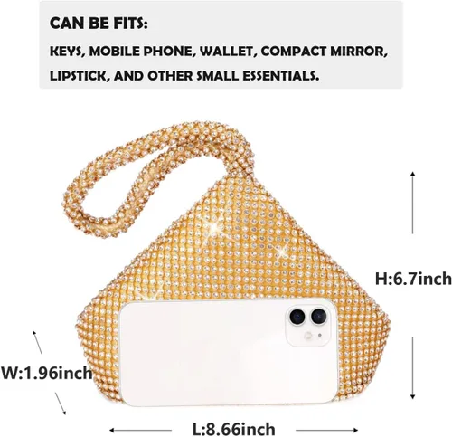 Vista 3 de Bolso de noche para mujer, con diamantes de imitación brillantes, triángulo, cadena de diseño, bolso de mano para fiesta, graduación, boda