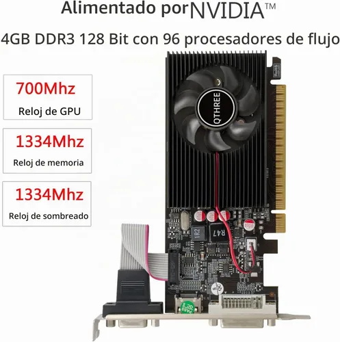 Vista 2 de QTHREE NVIDIA GT 730 - Tarjeta gráfica de 4 GB, DDR3, 128 bits, tarjeta de video para PC, PCI Express x16, DVI-I, HDMI, VGA, GPU de computadora