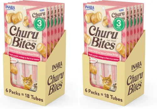 Vista 11 de INABA Churu Bites para Gatos, Golosinas para Gatos Rellenas de Churu Envueltas en Pollo Horneado Suave/Masticable con Vitamina E, 0.35 Onzas por