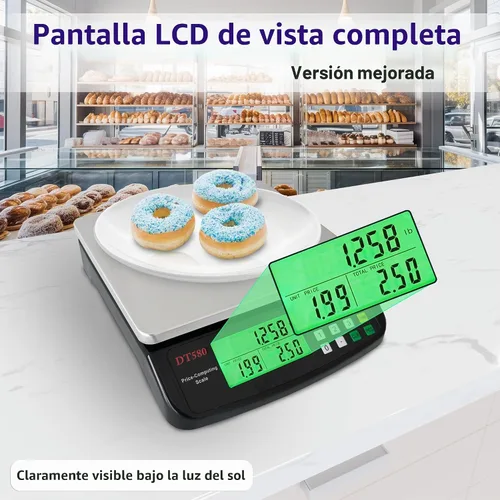 Vista 4 de Gran báscula digital de cocina 40kg/88lb de acero inoxidable, báscula de precios y conteo, báscula para delicatessen con pantalla LCD para hornear