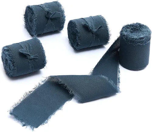 Vista 27 de 4 rollos de 1 pulgada de ancho x 5 yardas de largo, cinta de gasa con flecos hecha a mano, de chifón y seda, con bordes deshilachados