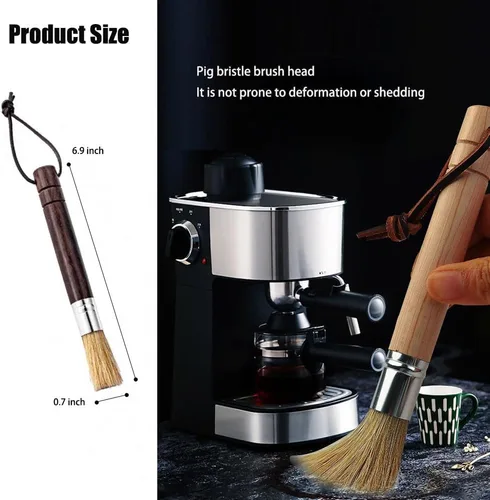 Vista 3 de Cepillo de limpieza para molinillo de café, herramienta limpiadora de máquina de espresso, mango de madera y cerdas naturales, accesorios para polvo