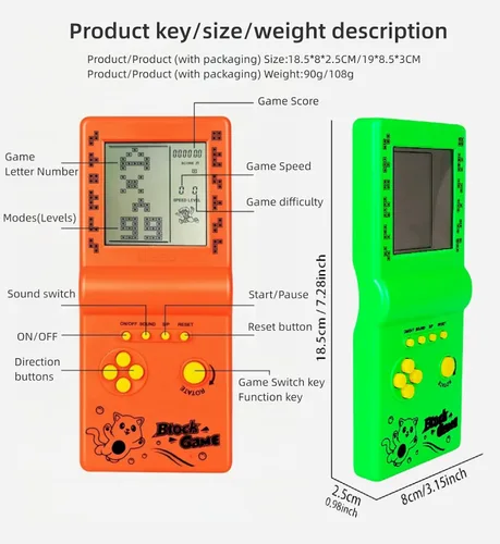 Vista 9 de Retro Classic Block Game Console Múltiples Juegos Ajustable Nivel/Velocidad Portátil Portátil Portátil Juego Ladrillo/Carreras/Tanque Batalla Puzzle