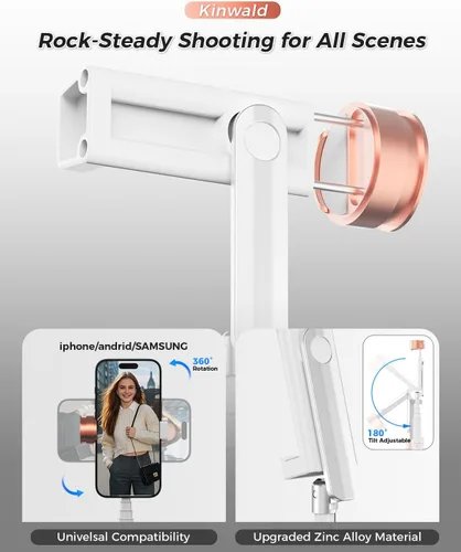 Vista 3 de Trípode Selfie Stick para iPhone y Android, soporte de trípode portátil para teléfono con control remoto Bluetooth, apertura con un solo clic
