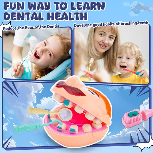 Vista 3 de Crelloci Juego de masa de color para dentista, kit de herramientas dentales con taladro y relleno, juguetes de juego de rol médico DIY para niños