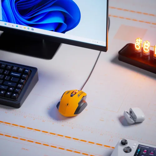 Vista 6 de Uineer Ratón con cable, ratón de computadora USB-A con 6 botones, ajustable Amarillo