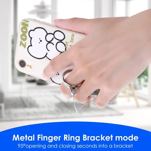 Vista 4 de Cobee Correas de anillo para teléfono celular, 4 soportes para anillos de dedo con soporte y cordón (plata, oro, negro, oro rosa)