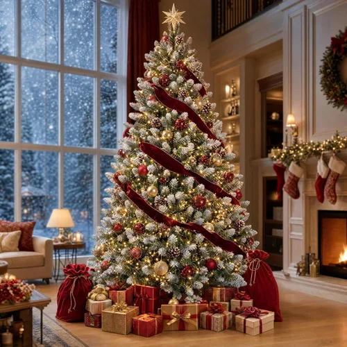 Vista 16 de Árbol de Navidad preiluminado de 6 pies con 210 luces Verde-clásico