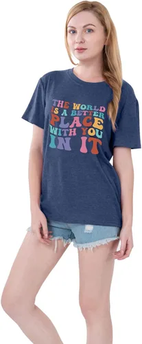Vista 4 de Camisetas con texto en inglés The World is A Better Place with You in It (El mundo es un lugar mejor contigo in it), camiseta inspiradora