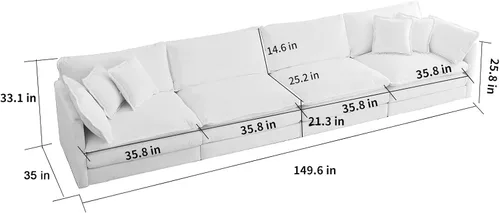 Vista 224 de Sofá seccional modular verde de 111.5", sofás seccionales grandes de 3 plazas para sala de estar, sofá nube oversized de tela chenille con otomana
