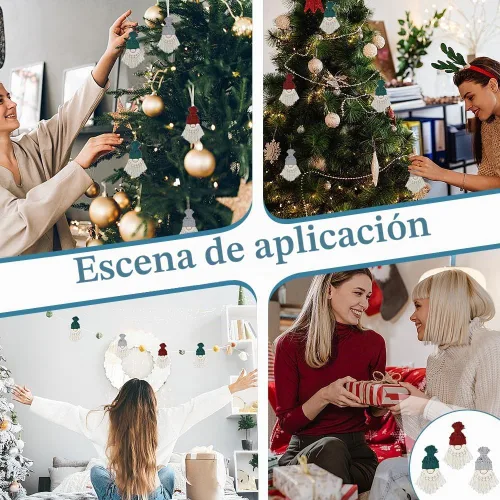Vista 9 de FREEBLOSS - Juego de 6 gnomos navideños de macramé de Papá Noel Papá Noel de 6