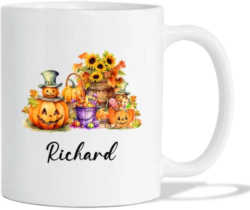 Vista 11 de Taza de café blanca personalizada de Halloween Besties, Besties Forever y 3 tazas de café Boo de 11 onzas y 15 onzas, bonita taza de cerámica Boo
