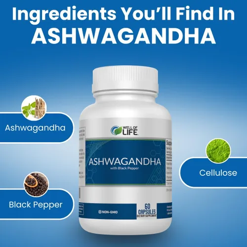 Vista 7 de Well of Life Ashwagandha Suplementos 1300mg por porción – con extracto de pimienta negra para calma, concentración y apoyo para dormir 60 cápsulas