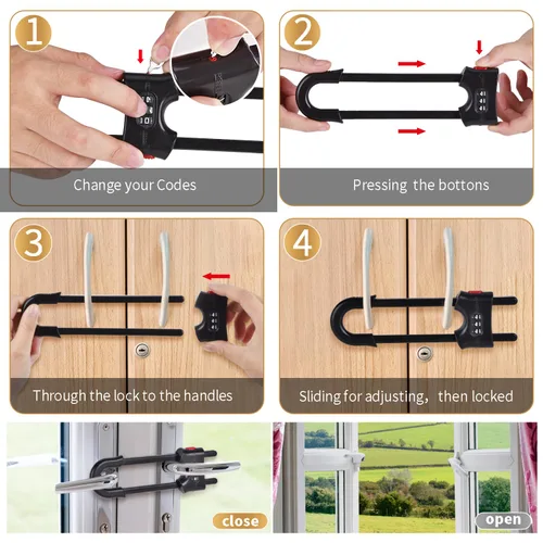 Vista 4 de Paquete de 4 cerraduras deslizantes en forma de U, armarios a prueba de bebés con cerradura de seguridad ajustable para niños, pestillos a prueba