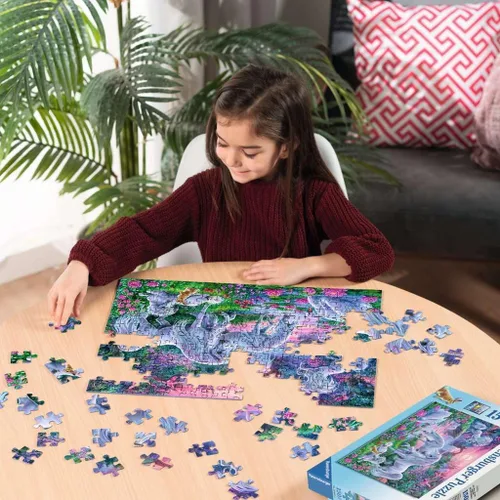 Vista 4 de Ravensburger Rompecabezas de 150 piezas con diseño de unicornios en la puesta de sol para niños, cada pieza es única, las piezas encajan