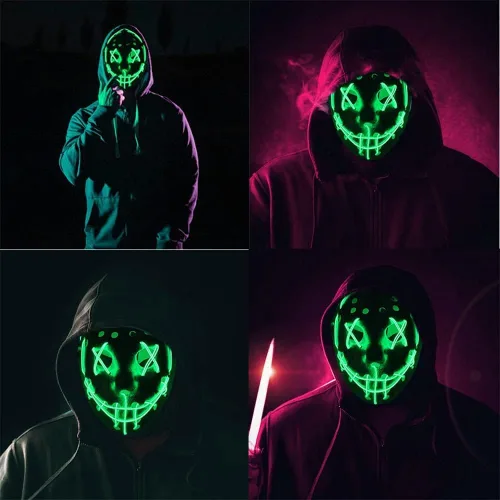 Vista 3 de Máscara de la Purga con luz LED Jason, máscara de miedo de Halloween para niños, adultos, hombres y mujeres, fiesta de festival de Halloween