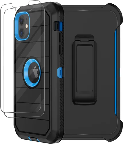 Vista 10 de Funda para iPhone 12, iPhone 12 Pro con funda de clip para cinturón, 2 protectores de pantalla, resistente grado militar, cuerpo completo, a prueba