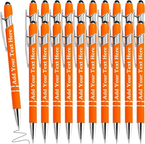 Vista 29 de Bolígrafos personalizados a granel grabados personalizados con punta de lápiz capacitivo, bolígrafos personalizados de tinta negra, regalos