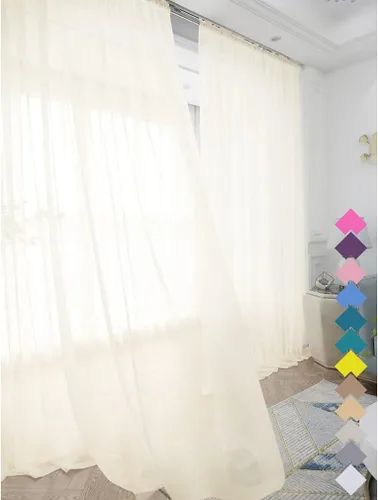Vista 17 de L&TEC Cortinas traslúcidas para la ventana de color beige, 2 paneles de 48x45 pulgadas, con bolsillo básico para la barra de la cortina