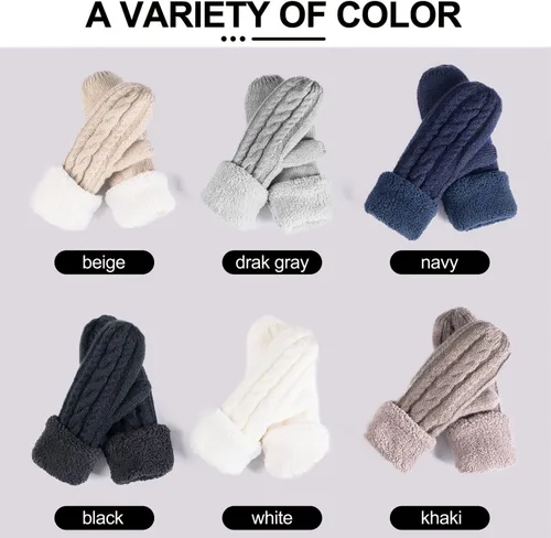 Vista 7 de Guantes de invierno para mujer, guantes de forro cálido, guantes gruesos de lana, guantes gruesos, accesorios para invierno y clima frío