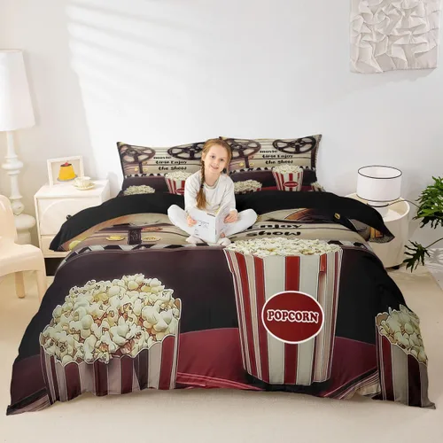 Vista 4 de Homewish Theater Cinema Poster Duvet Cover Set Twin Size,Retro Movie Bedding Sets 2Pcs for Kids Girls Boys Teens Room Decor,Popcorn Comforter Cover