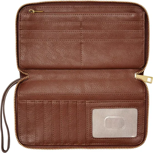 Vista 8 de Fossil Cartera Liza de piel con cremallera alrededor de la cartera con correa retráctil para la muñeca para mujer