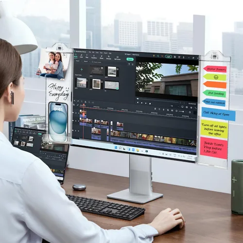 Vista 4 de Tableros de notas para monitor para computadora, paquete de 2 unidades (izquierda y derecha) multifunción de acrílico para recordatorio, panel