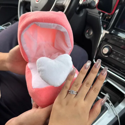 Vista 4 de Caja de anillos de felpa de San Valentín para promesa de compromiso, lindo soporte para caja de anillos de felpa para boda, matrimonio, grande
