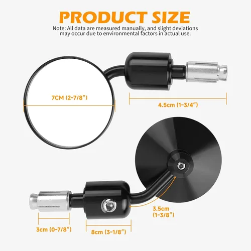 Vista 2 de Espejos laterales redondos para motocicleta de 7/8" en el extremo del manillar, compatibles con motos de calle, Cafe Racer, motos deportivas