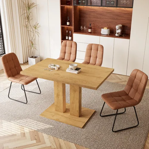 Vista 15 de HIPIHOM Mesa de comedor moderna de 46 pulgadas, mesa de cocina rectangular con acabado de roble, mesa de comedor compacta para 4, construcción