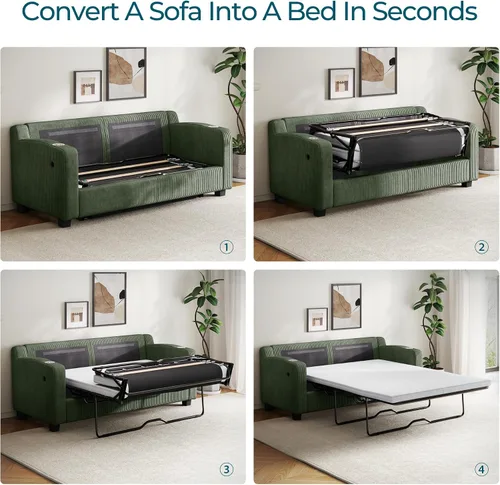Vista 4 de LINSY HOME Sofá cama extraíble – Sofá cama convertible de dos plazas, sofá cama extraíble con marco de cama mejorado, carga USB y portavasos, sofá