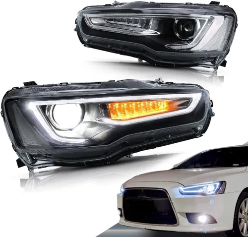 Vista 12 de VLAND Faros LED Compatibles con Mitsubishi Lancer & EVO X 2008-2020 Conjunto de lámpara delantera con proyector con lente ahumada con secuencial