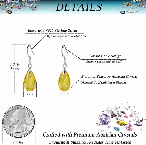 Vista 58 de Aretes colgantes de cristal austriaco con forma de lágrima para mujer, joyería hipoalergénica de plata de ley 925