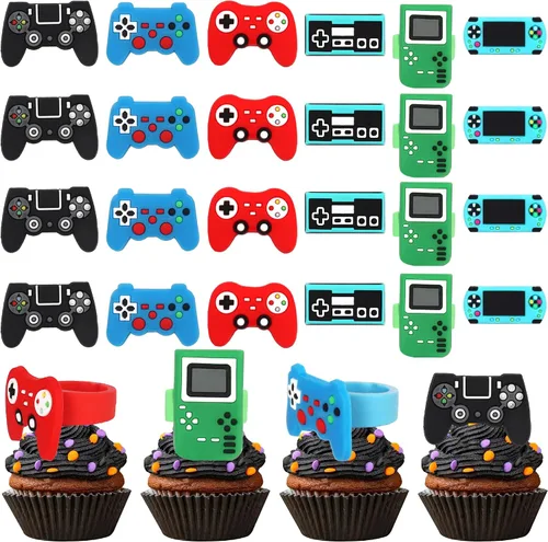 Vista 8 de 36 piezas de decoraciones para cupcakes de videojuegos ensambladas, controladores Game On, palillos para cupcakes, decoraciones de pastel GamePad