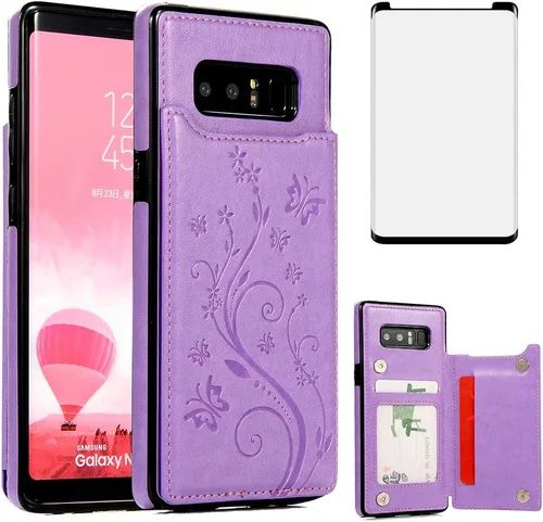 Vista 8 de Funda de teléfono para Samsung Galaxy Note 8 con protector de pantalla de vidrio templado y tarjetero con soporte para tarjetero, accesorios