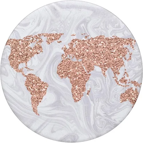 Vista 3 de World Map - Soporte y agarre para teléfonos y tabletas, diseño de mapamundi, color rosa y blanco, Negro