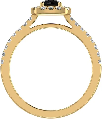 Vista 3 de Anillo de compromiso de diamantes negros para mujer, anillo de diamantes con halo de oro de 14 quilates, 0,75 quilates