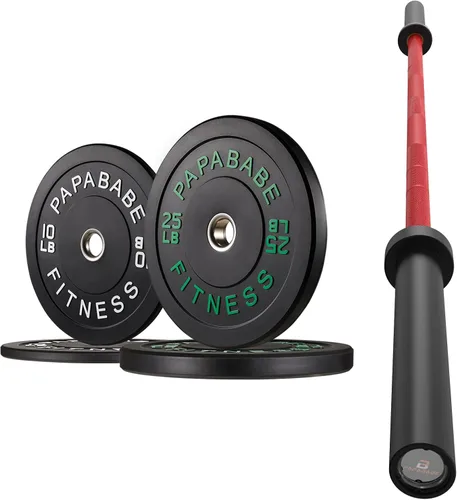 Vista 10 de 7ft Barbell with Weight Set 2" High Bounce Plates, 1000LB Capacity Home Gym