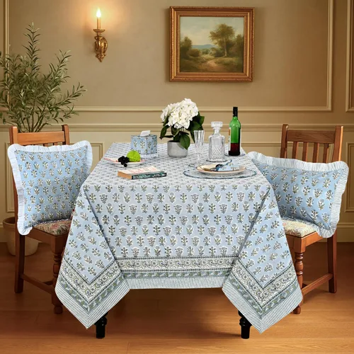 Vista 195 de Ridhi Mantel cuadrado con estampado de bloques de mano de caléndula ámbar