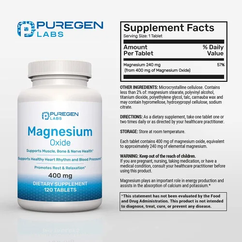 Vista 2 de Suplemento de óxido de magnesio de 400 mg [alta potencia] Paquete de 2 - Total de 240 tabletas