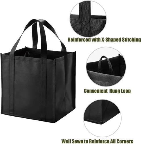Vista 3 de NERUB Juego de 10 bolsas de comestibles reutilizables de servicio pesado, bolsas de compras, bolsas grandes para comestibles con fondo reforzado
