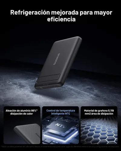 Vista 2 de Baseus Picogo Banco de Energía, Cargador Portátil Certificado Qi2 de 15W MagSafe Más Pequeño, Batería Magnética de 5000mAh de 0.5" Ultra Delgada