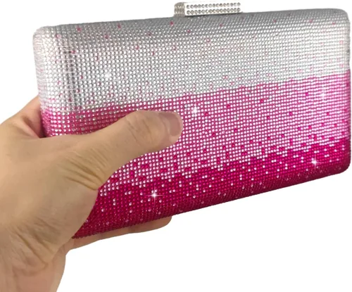 Vista 7 de Boutique De FGG Elegantes bolsos de noche de cristal para mujer, caja de fiesta formal, embrague, boda, diamantes de imitación, bolso de novia