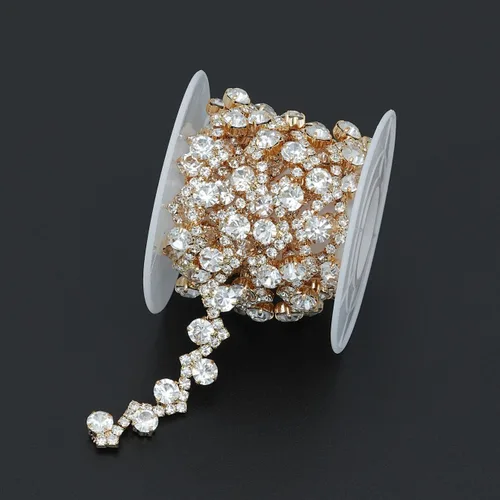 Vista 7 de Jerler Borde de diamantes de imitación, aplique de cadena de diamantes de imitación, ideal para decoración de bricolaje y adornos de ropa de boda